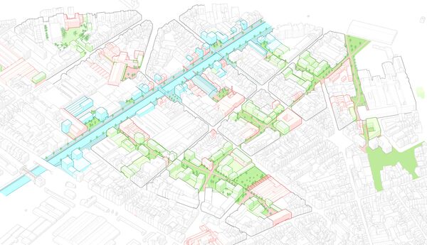 Voorstel om de openbare en groene ruimten rond het kanaal en de Heyvaertstraat herin te richten 