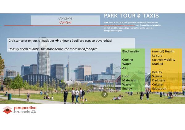 Een slide uit de presentatie van het Brussels gewest: ‘Open ruimte in compacte en verdichte steden’